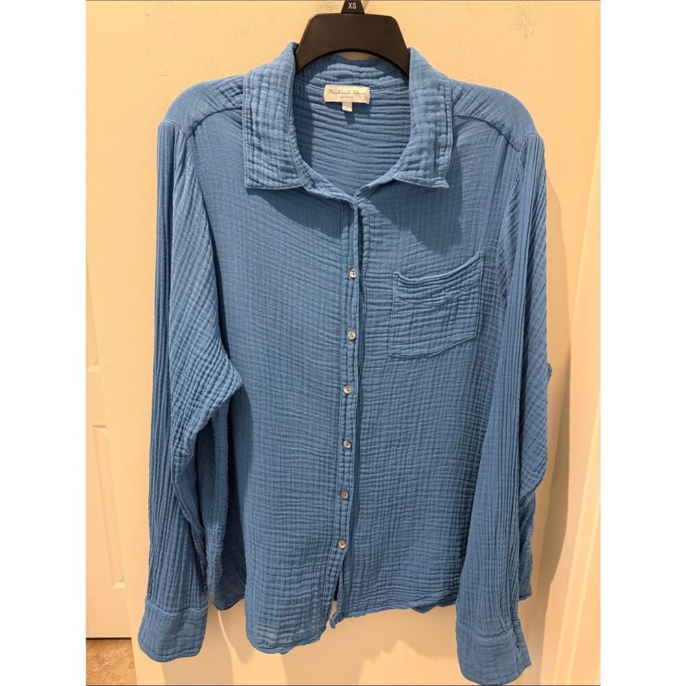 Michael Stars Gauze Blue Button-Down Light weight Shirt size XL